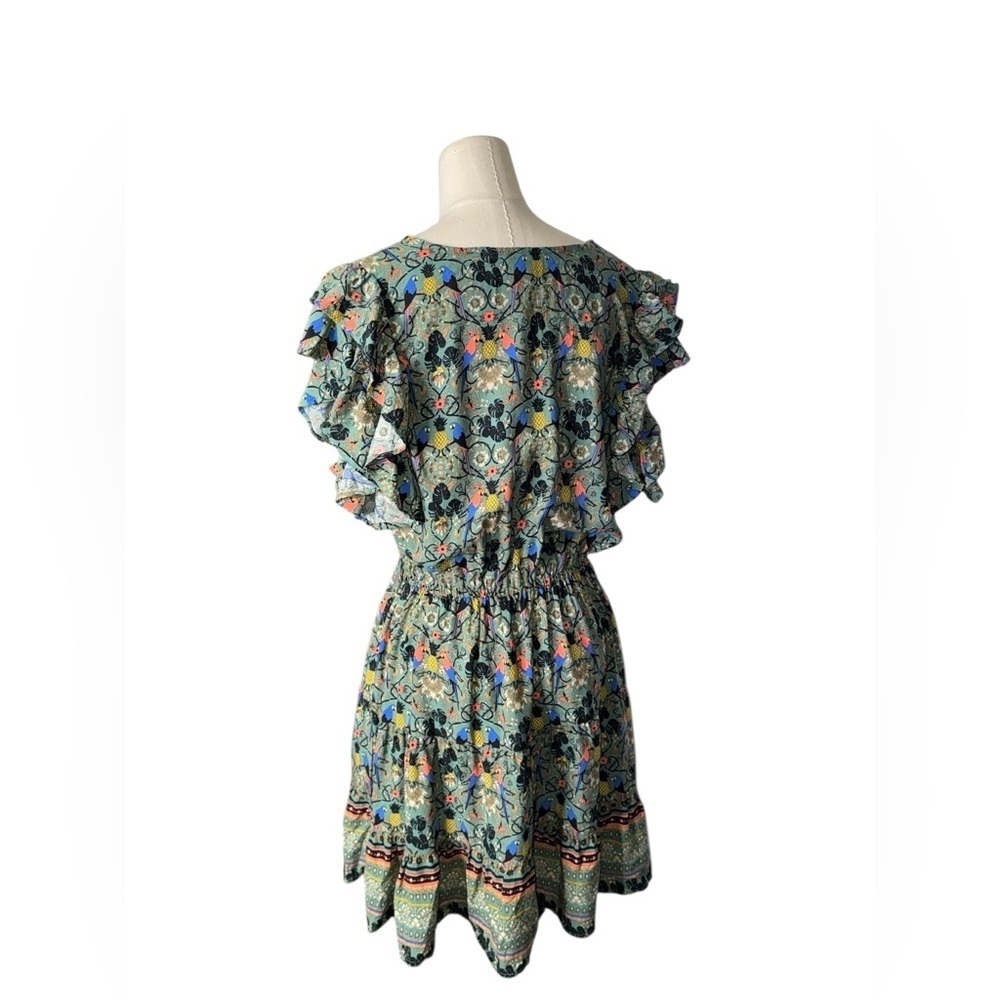 ICÔNE par‎ Simons Boho Floral Mini Dress – Ruffle Sleeve V-Neck Wrap Style - Picture 4 of 5